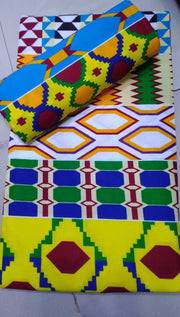 African Fabric/African prints/ Ankara fabric/ African wax/Hollandais/ Yellow and blue Kente fabric/ white and Yellow African fabric/MK202