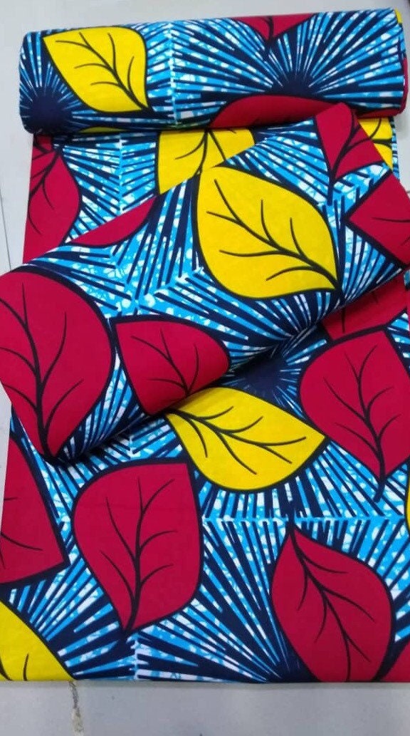 African Fabric/Ankara-Blue,Red,Yellow Floral Design/African Wax Print/African Print/Quilts Fabric/African Headwrap/Crafts Supplies/VY12
