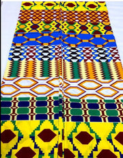 African Fabric/African prints/ Ankara fabric/ African wax/Hollandais/ Yellow and blue Kente fabric/ white and Yellow African fabric/MK202