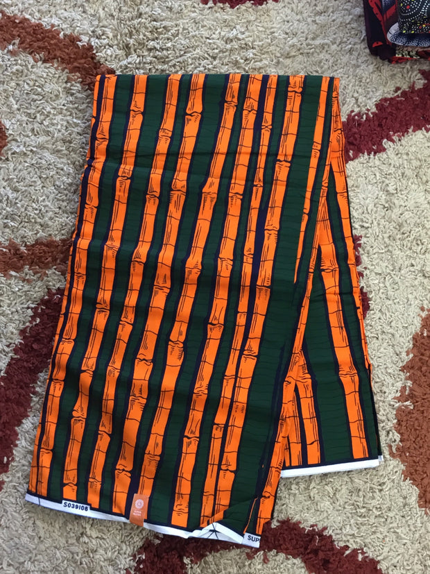 African Fabric/African prints/ Ankara -Olive Green and Orange Color fabric/ African wax/ by the yard fabric/ African print 6 yards/MK135/Hea