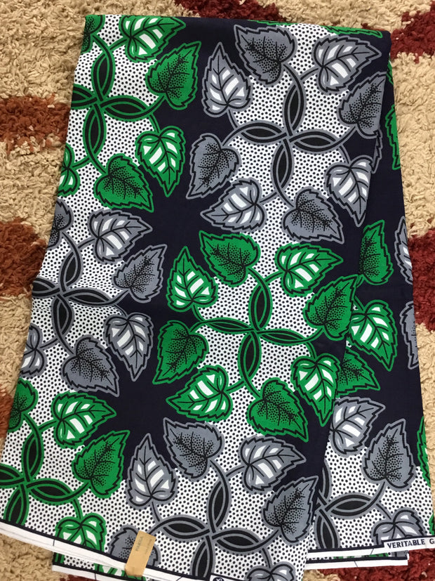 African Fabric/African prints/ Ankara fabric/ African wax/Hollandais/Green,white and black African fabric/ floral fabric/MK515