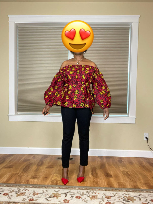 African Blouses For Women Fashion |African Blouses |African Women’s Top|African Women Clothing |African Off Shoulder Blouse|Red Blouse