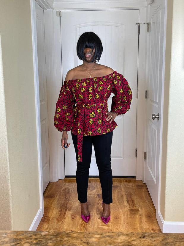 African Blouses For Women Fashion |African Blouses |African Women’s Top|African Women Clothing |African Off Shoulder Blouse|Red Blouse