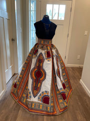 African clothing maxi skirt/ African women clothing/ High waist skirt/ African print skirt/ African Women skirt/Red and white African skirt