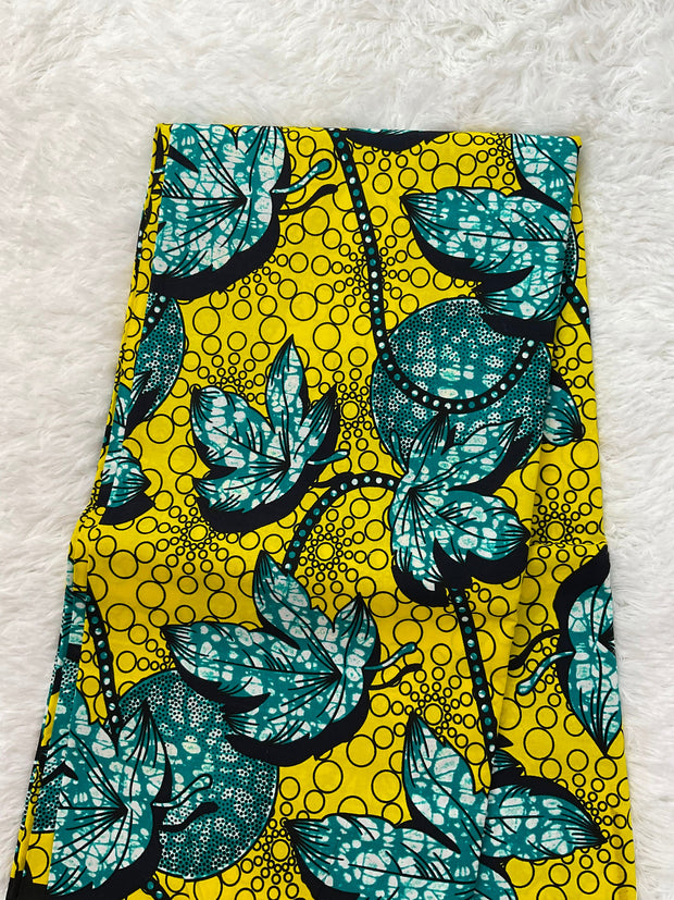 Yellow and green African fabric/ African fabric by the yard/ African fabric for sale/Danshiki print/African headwrap/Hollandais/Ankara fa