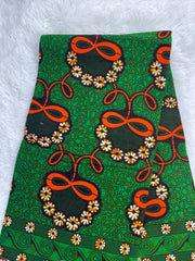 African Print Fabric/ Ankara- Green,Orange,Cream Loop Design/By The Yard/ African Fabric/Danshiki print/African headwrap/Hollandais Wax/VY7