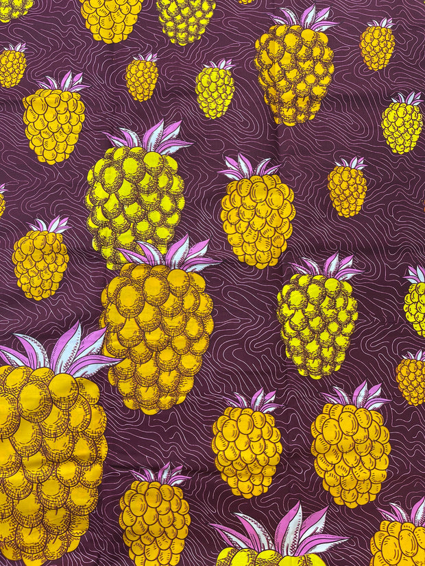 African Print Fabric/Ankara-Burgundy Yellow Pineapple Design/African fabric/fabric/African headwrap//Ankara/FK1/Printed Fabric/Cotton Fabric