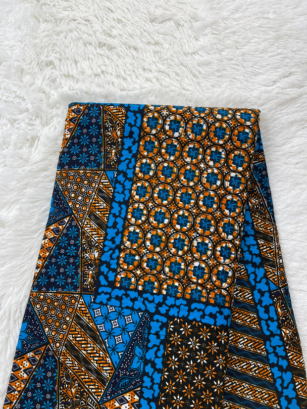 African Fabric/Ankara-Brown and Blue Circle Squares Design/African Print/Fabric ByTheYard/Quilting Fabric/Gift For Her/African Decor/MK196