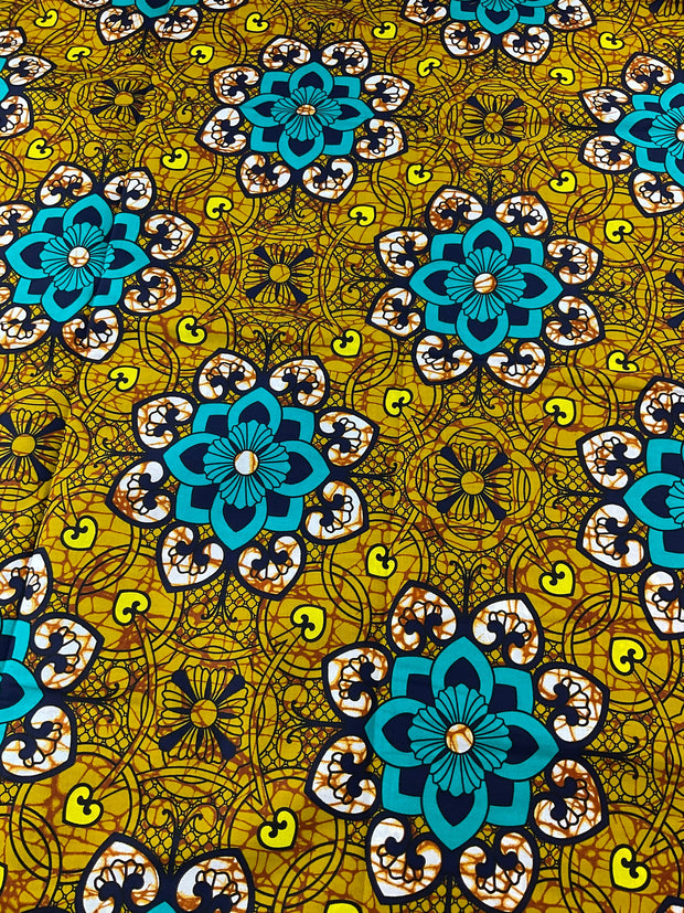 African Fabric/African prints/ Ankara fabric/ African wax/African fabric 6 Yards fabric/gold and teal fabric / African fabric per yard/MK201