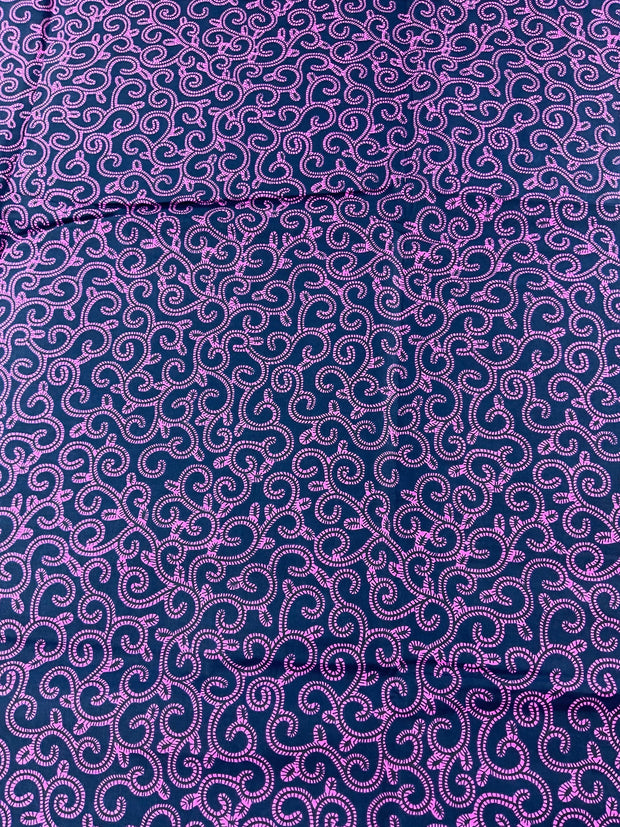 African Fabric/African Print Fabric/ Ankara-Black and Pink Swirl Design/African Dress/ Cotton/Fabric/Scrap Fabric/Fabric Bundle/MK595