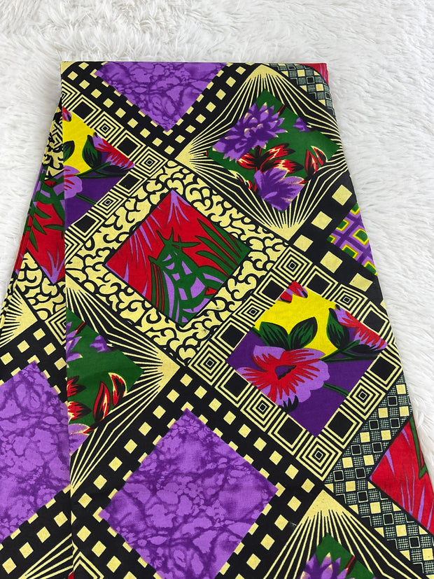 African Fabric/African prints/ Ankara fabric/ African wax/ African fabric 6 yards/African fabric by the yard/MK192/Cream,Purple Ankara Fabri
