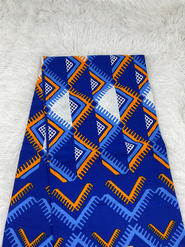 African Fabric/African Print Fabric/Ankara-Blue,White Gold Color/ African fabric per yard/ African fabric for crafts/ African Dress/MK151/Af