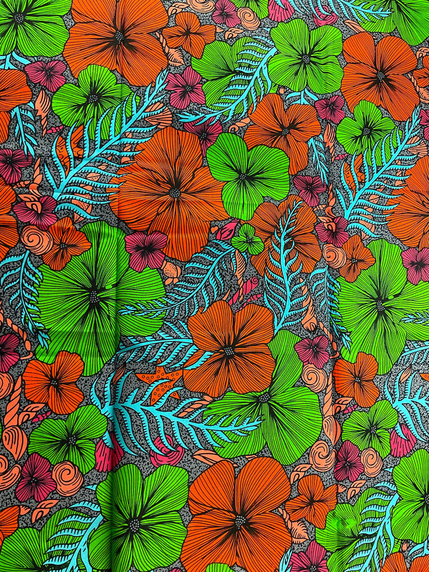 African Fabric/Ankara Fabric/Ankara Fabric By The Yard/African Fabric 6 Yards/Green and Orange Ankara Fabric/Mudcloth Fabric /FG88t