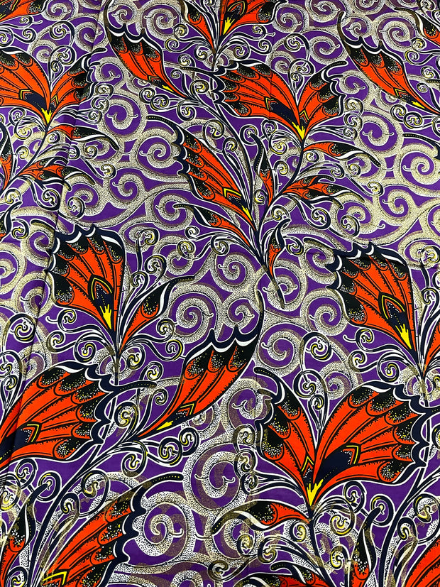 African Fabric/African prints/ Ankara fabric/ African wax/Hollandais/Purple ,Orange and Gold African fabric/ African fabric 6 yards/MK750