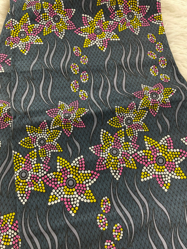 African Fabric/African prints/ Ankara fabric/ African fabric by the yard/African fabric/ African fabric 6 yards/MK440/Grey,Pink,Yellow Fabri