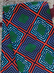 African Fabric/Ankara-Green,Orange,Teal Rhombus Design/By The Yard/Quilting Fabric/African Art/FG51p/Fabric Bundles/African Jewelry