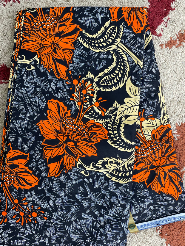 African fabric/African print fabric/Danshiki fabric/Ankara fabric/Black and Orange Fabric/KM1