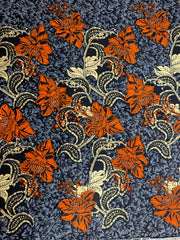 African fabric/African print fabric/Danshiki fabric/Ankara fabric/Black and Orange Fabric/KM1
